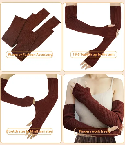 Vista 63 de Guantes cálidos de cachemira de brazo largo para mujer, guantes de invierno acogedores sin dedos, calentadores de brazos suaves, gran regalo