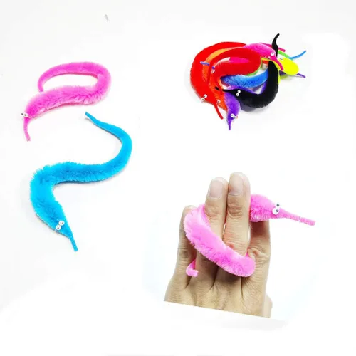 Vista 5 de SHENGSEN 12 piezas de gusanos peludos, gusanos en cuerda, juguete de truco a granel, recuerdos de fiesta para niños y gatos (6 colores)