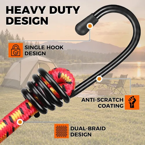Vista 5 de 10-Piece 12" Elastic Bungee Cords with Hooks, Heavy Duty Outdoor Elastic Bungee Cords, Bungee Cord Bundle with Metal Hook for Securing Tarps 10pcs