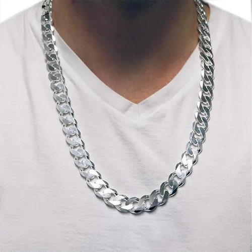 Vista 3 de Verona Jewelers - Collar para hombre de plata de ley 925 maciza italiana 75 mm 8 mm 11 mm 15 mm cadena cubana para hombre eslabones sólidos