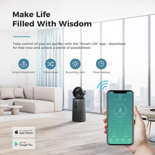 Vista 6 de AROEVE Ventilador purificador de aire para habitación grande del hogar con sistema de ventilador circulador de aire 2 en 1 y cubierta inteligente