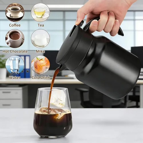 Vista 4 de Jarra térmica de café de 34 onzas, olla de té de acero inoxidable 316, jarra de café al vacío de doble pared retención de calor y frío sin BPA