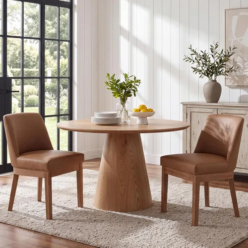 Vista 18 de HNY Juego de 2 sillas de comedor modernas con cómodo soporte de espalda, sillas de comedor tapizadas de lino suave con patas de madera maciza