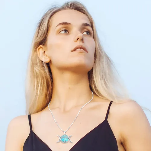 Vista 60 de Joyas de turquesa para mujeres y hombres de plata de ley 925 con colgante de urna para cenizas, collar con medallón de imagen, martillo de Thor