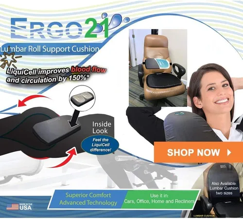 Vista 3 de ERGO21 Rollo lumbar de soporte para cuello y espalda hecho de membranas rellenas de líquido, soporte de respaldo de silla en casa, sillas