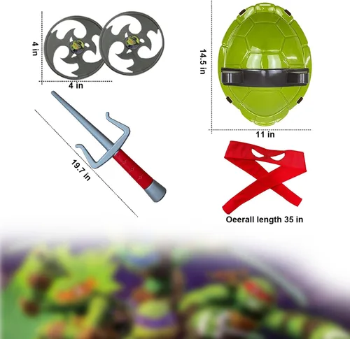 Vista 2 de JTQJTQ Disfraz de concha de tortuga para niños, máscara con los ojos vendados, regalo de Navidad, disfraces de ninja de dibujos animados, recuerdos
