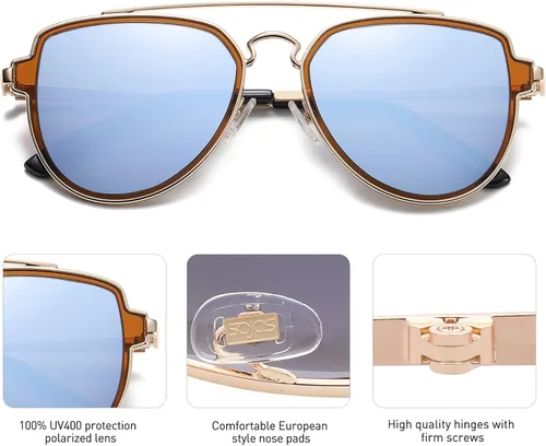 Vista 3 de SOJOS Retro Aviator Polarized Double Bridge Sunglasses for Men Women Mirrored Lens SJ1051