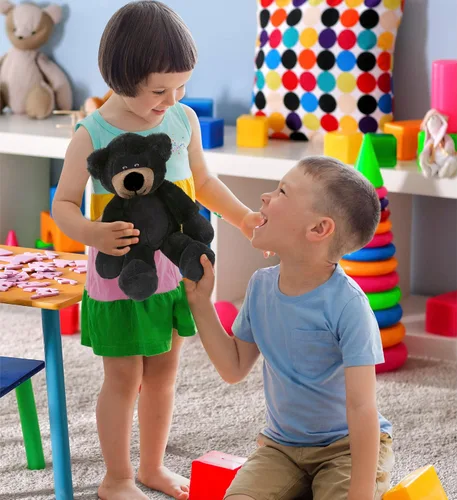 Vista 6 de DolliBu Peluche de oso negro – Oso negro suave y abrazable de pierna larga, adorable juguete de peluche para jugar, lindo regalo de vida silvestre