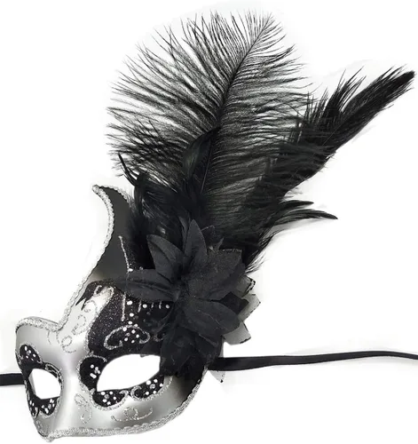 Vista 2 de Máscara de disfraz de plumas para mascarada, máscara de Halloween, Mardi Gras, fiesta de cosplay