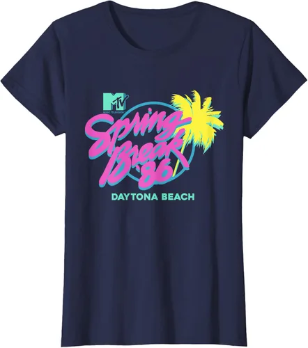 Vista 35 de MTV Camiseta de cuello redondo de ajuste clásico - Spring Break Daytona Beach, negro, adulto, manga corta, algodón y poliéster