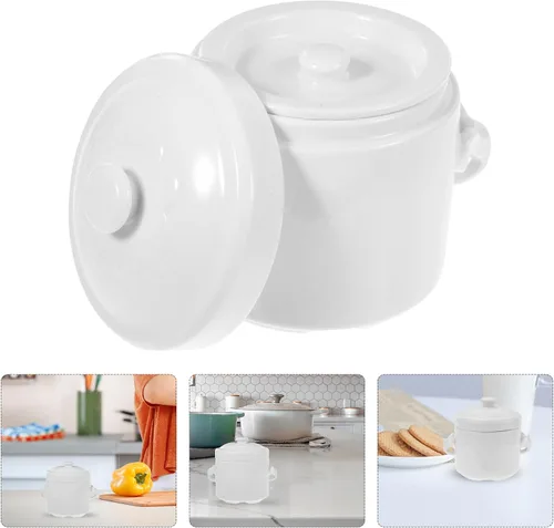 Vista 3 de HEMOTON Olla de cerámica blanca con tapa, cuenco de sopa de vapor con asas, taza de vapor para sopa y fideos, utensilios de cocina para natillas