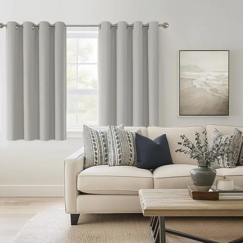 Vista 110 de ChrisDowa Cortinas 100% Opacas de Abedul Sólido de 45 Pulgadas de Largo, 2 Paneles para Dormitorio y Sala de Estar, Estilo Granja Oscurecedoras
