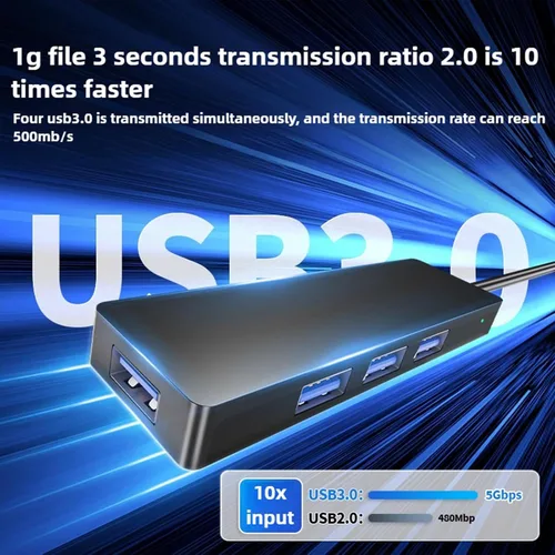 Vista 7 de Divisor USB 3.0 con cable de extensión de 1 pie de largo, extensor multipuerto ultrafino de 4 puertos para computadora de escritorio, laptop