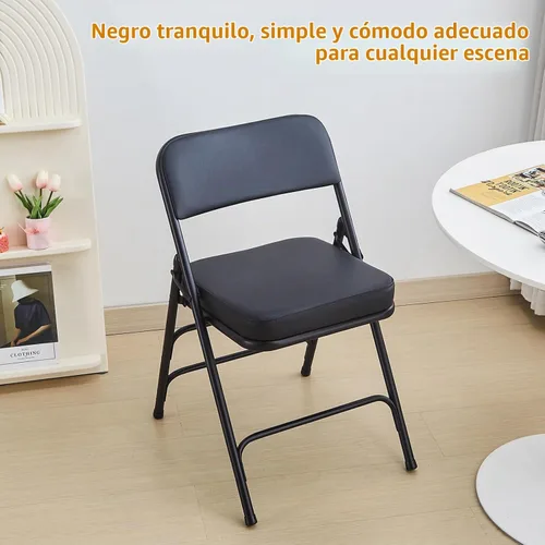 Vista 7 de BOOSDEN Silla plegable acolchada negra, silla plegable resistente con cojín grueso, silla de metal plegable para interiores y exteriores, silla