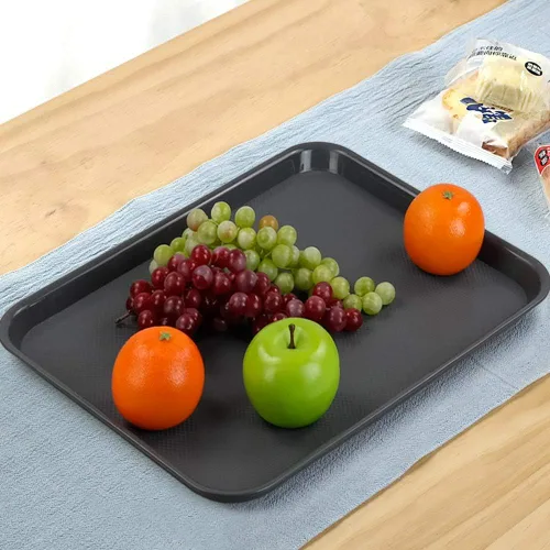 Vista 6 de Paquete de 4 bandejas de plástico para comida rápida, bandeja para servir, bandejas rectangulares de plástico gris para servir comida rápida, F