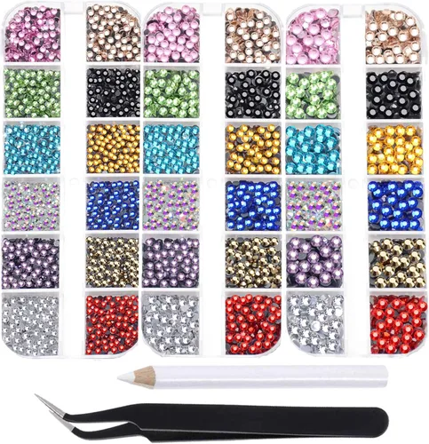 Vista 27 de Massive Beads Más de 9500 diamantes de imitación termoadhesivos redondos de vidrio con parte trasera plana para hacer tú mismo con 1 pinza y 1 12
