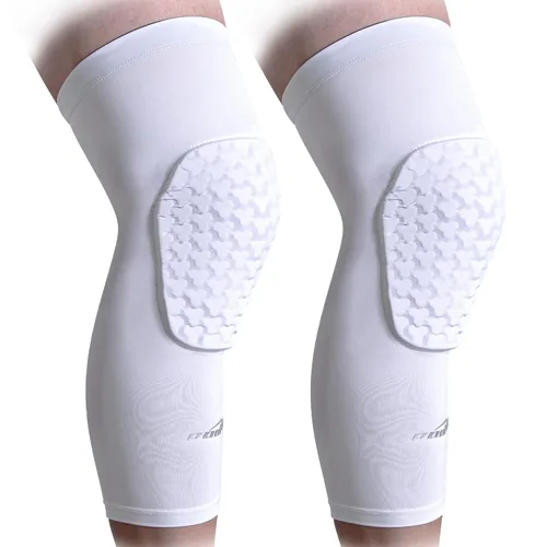 Vista 14 de COOLOMG paquete de 2 (1 par) de rodilleras con almohadillas de EVA para niños y adultos a prueba de golpes para baloncesto, rodilla de manga larga