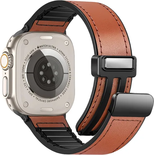Vista 17 de Correas de cuero magnéticas compatibles con Apple Watch 42mm (Serie 10/11) 41mm 40mm 38mm para hombres y mujeres, cuero genuino con hebilla