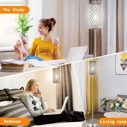 Vista 7 de Lámparas de pie de cristal – Moderna lámpara de pie plateada con 3 bombillas LED CCT para decoración elegante del hogar, sala de estar y dormitorio