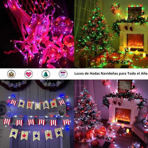 Vista 4 de BrizLabs Guirnalda de luces USB RGB con control remoto, 100 LED de 33 pies