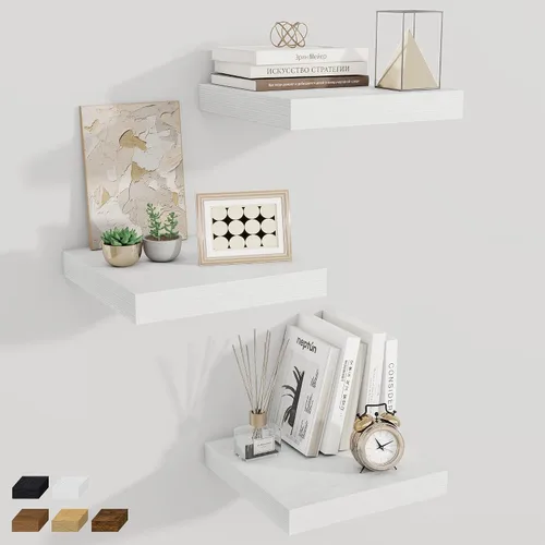 Vista 29 de Fun Memories Pequeños estantes flotantes para pared, estantes cuadrados de pared de 8 pulgadas con soportes invisibles, estantes negros para baño