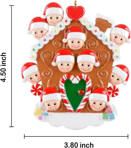 Vista 4 de Adorno personalizado de casa de pan de jengibre 2025, decoraciones de casa para familia de 10, adorno de primera Navidad en nuestro nuevo hogar