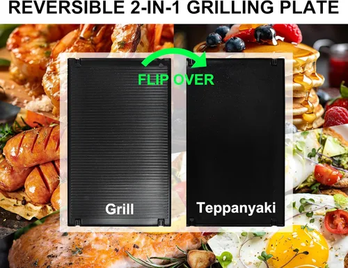 Vista 3 de TAMARIT Parrilla de Mesa Raclette para 8, 2 en 1 Estilo Suizo Pequeño Sin PFAS Antiadherente Placa de Parrilla/Plancha Reversible Control