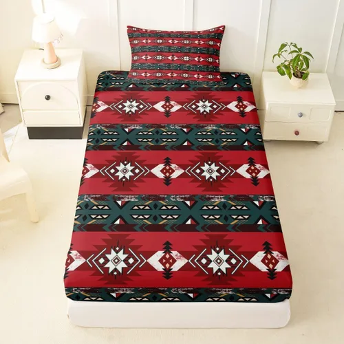 Vista 13 de Juego de ropa de cama de estilo bohemio occidental, tamaño individual, diseño de vaca atrapasueños, sábana bajera ajustable del suroeste, tribu