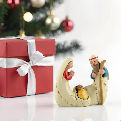 Vista 5 de Mini belén de la Santa Familia – Figura de resina de 2.9 pulgadas de María, José y el Niño Jesús, pequeña decoración religiosa de Navidad