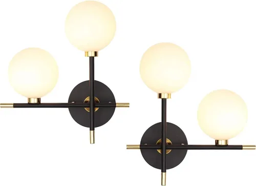Vista 9 de Modo Lighting Industrial Wall Sconce Lighting Black Wall lamp 2 Lights Mid-Century Vanity Light Fixture with Globe Glass Shade for Bedroom Study