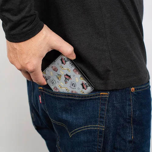 Vista 5 de Buckle-Down Billetera plegable para hombre Harry Potter, 4.0" x 3.5", Harry Potter Hogwarts Express iconos collage azul cielo