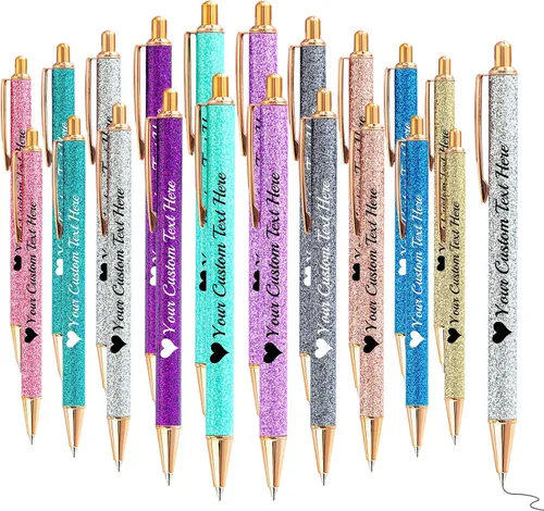 Vista 42 de Bolígrafos con purpurina personalizados con nombre, bolígrafos bonitos y bonitos personalizados, bolígrafos retráctiles de tinta negra, suministros