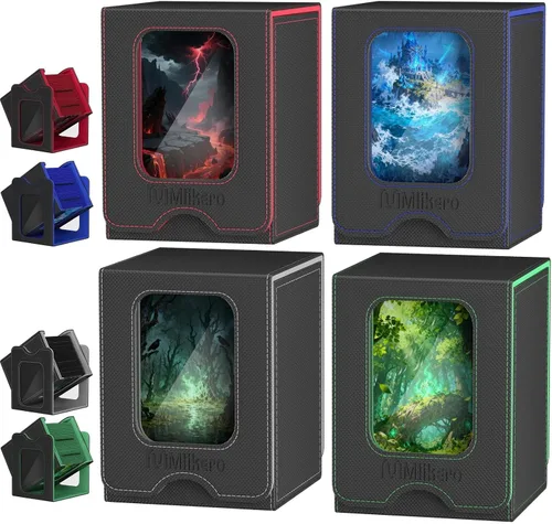 Vista 19 de Mlikero Paquete de 2 cajas de cartas Commander con capacidad para más de 200 tarjetas de una sola funda con 2 divisores, caja magnética de cuero