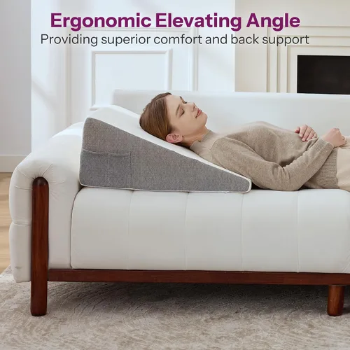 Vista 6 de Almohada de cuña con parte superior de espuma para dormir, leer y descansar, almohada de cama triangular de apoyo elevado de 8 pulgadas para piernas