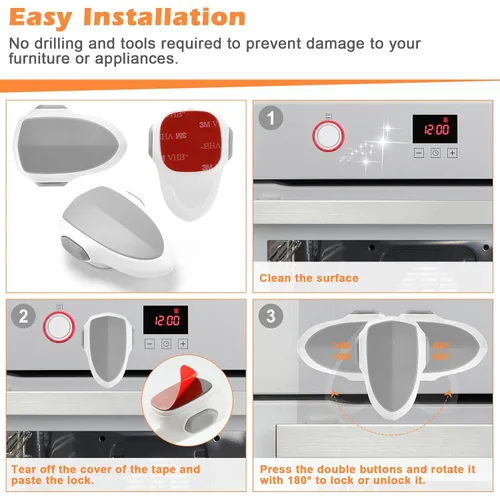 Vista 6 de 2 cerraduras de puerta para horno, seguridad para niños, horno a prueba de bebés, cerradura frontal para horno a prueba de niños, fácil de instalar