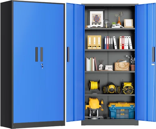 Vista 24 de Greenvelly Armario de almacenamiento de metal con puertas y estantes, armario de almacenamiento con cerradura de 36 pulgadas para oficina, gabinete