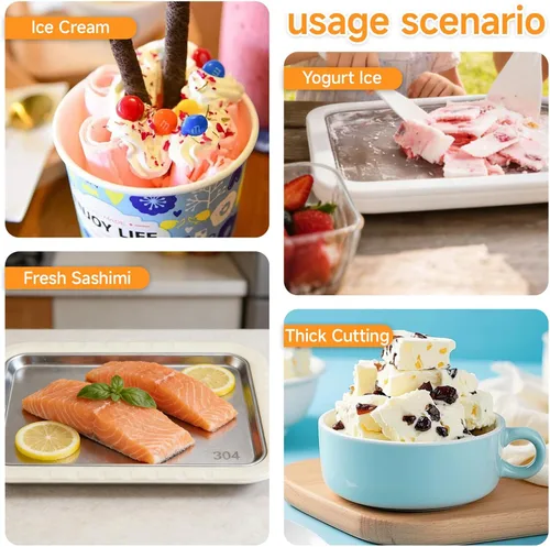 Vista 7 de Máquina de helados enrollada 2026, máquina de helados portátil de 3 minutos con bandeja de congelación de acero inoxidable y 2 raspadores,
