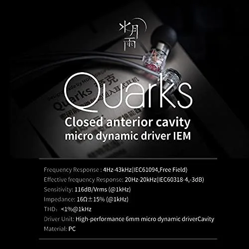 Vista 3 de Moondrop Quarks - Auricular IEM con controlador micro dinámico de cavidad anterior cerrada (con micrófono)