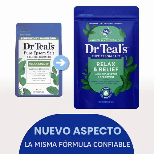 Vista 3 de Dr Teal's Sal de Epsom pura, relajación y alivio con eucalipto y menta verde, 3 libras (paquete de 4)