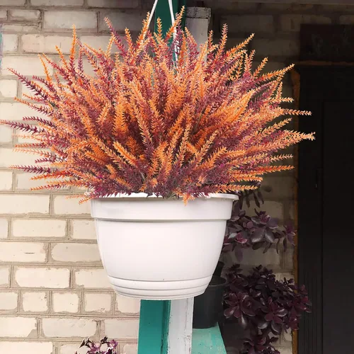 Vista 7 de 20 paquetes de flores artificiales de lavanda para exteriores, flores de otoño sintéticas resistentes a los rayos UV, arbustos de plástico falsos