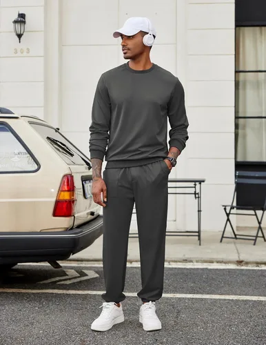 Vista 26 de COOFANDY Conjunto deportivo de 2 piezas para hombre, sudadera de manga larga, sin botones, para deportes, casual, fitness, trotar