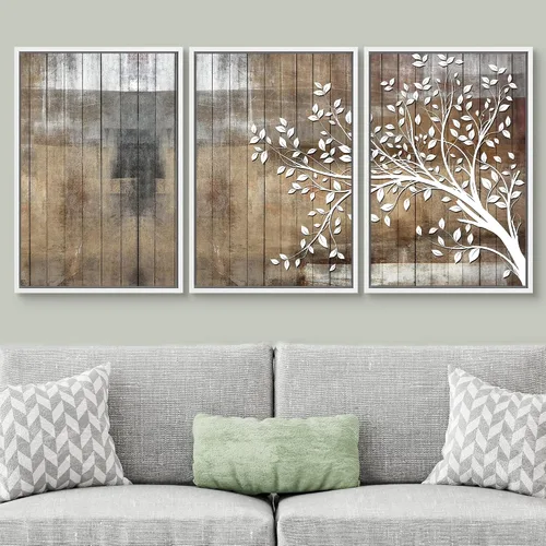 Vista 132 de SIGNWIN Lienzo enmarcado para pared, juego de arte de collage de hojas transparentes en blanco y negro, ilustraciones de naturaleza silvestre, arte