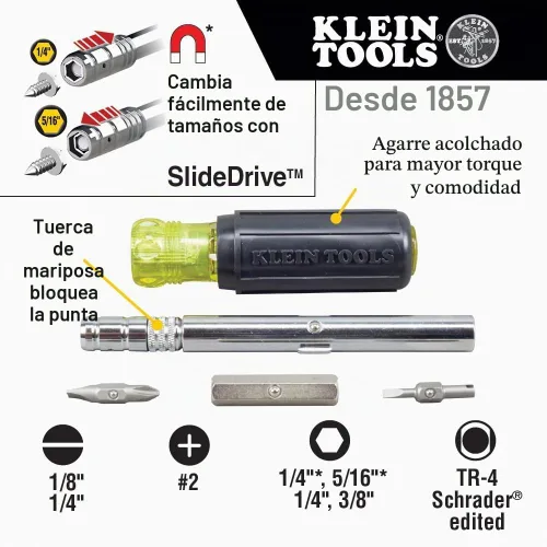 Vista 2 de Destornillador y conductor de tuerca 8 en 1 Klein Tools 32596 HVAC.