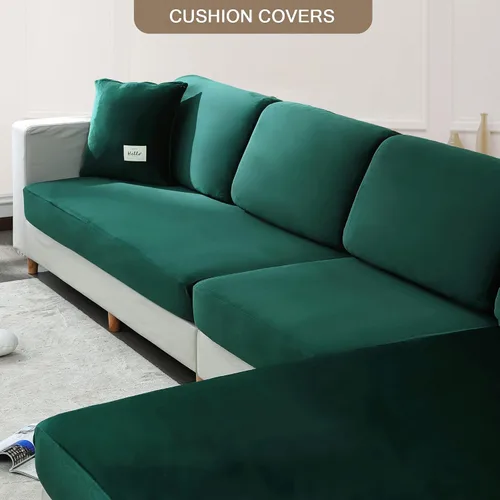 Vista 2 de Fundas elásticas de cojín para sofá, fundas de cojín de terciopelo suave, fundas de cojín para la espalda, protector de muebles con parte inferior