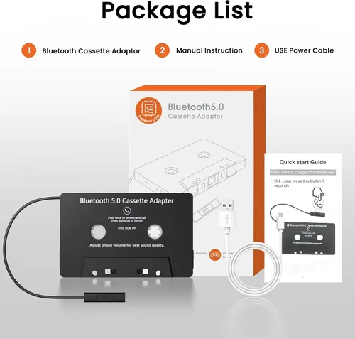 Vista 8 de Mersoco Receptor de casete inalámbrico Bluetooth de audio para automóvil, reproductor de cinta MP3 Bluetooth 5.0 adaptador auxiliar de cassette