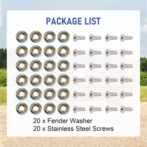 Vista 5 de JDMSPEED Kit de 20 Piezas de Arandelas de Guardabarros de Aluminio Billete CNC Cromado Neo para Vestir el Compartimento del Motor