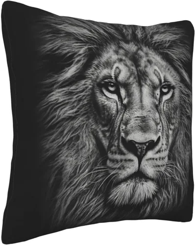 Vista 9 de Fundas de almohada decorativas de pana con estampado de cabeza de león en blanco y negro, funda de almohada suave para sofá, funda de cojín cuadrada