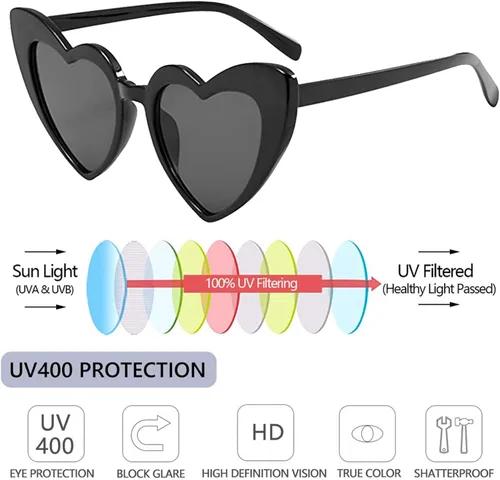 Vista 2 de Lentes de sol de corazón para mujer, lentes de sol retro de moda, lentes de sol para niña, con cierre automático, portátil, resistente a