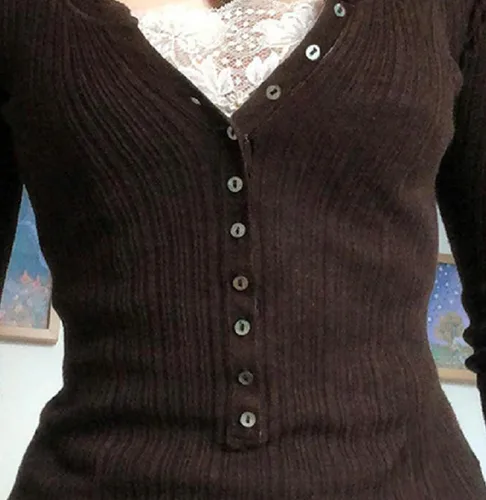 Vista 4 de Camisa de hada para mujer, de manga larga, con estampado vintage, cuello redondo, estética, ajustada, ropa de grunge
