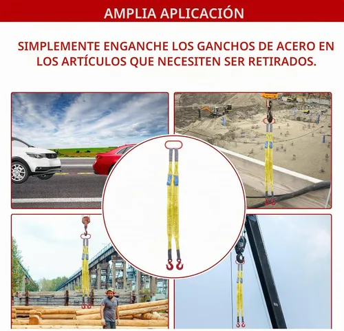 Vista 8 de Correas de elevación con ganchos, 3.3 pies de brida de dos patas de tela, capacidad de 13227 libras, correas de aparejo de correas de poliéster